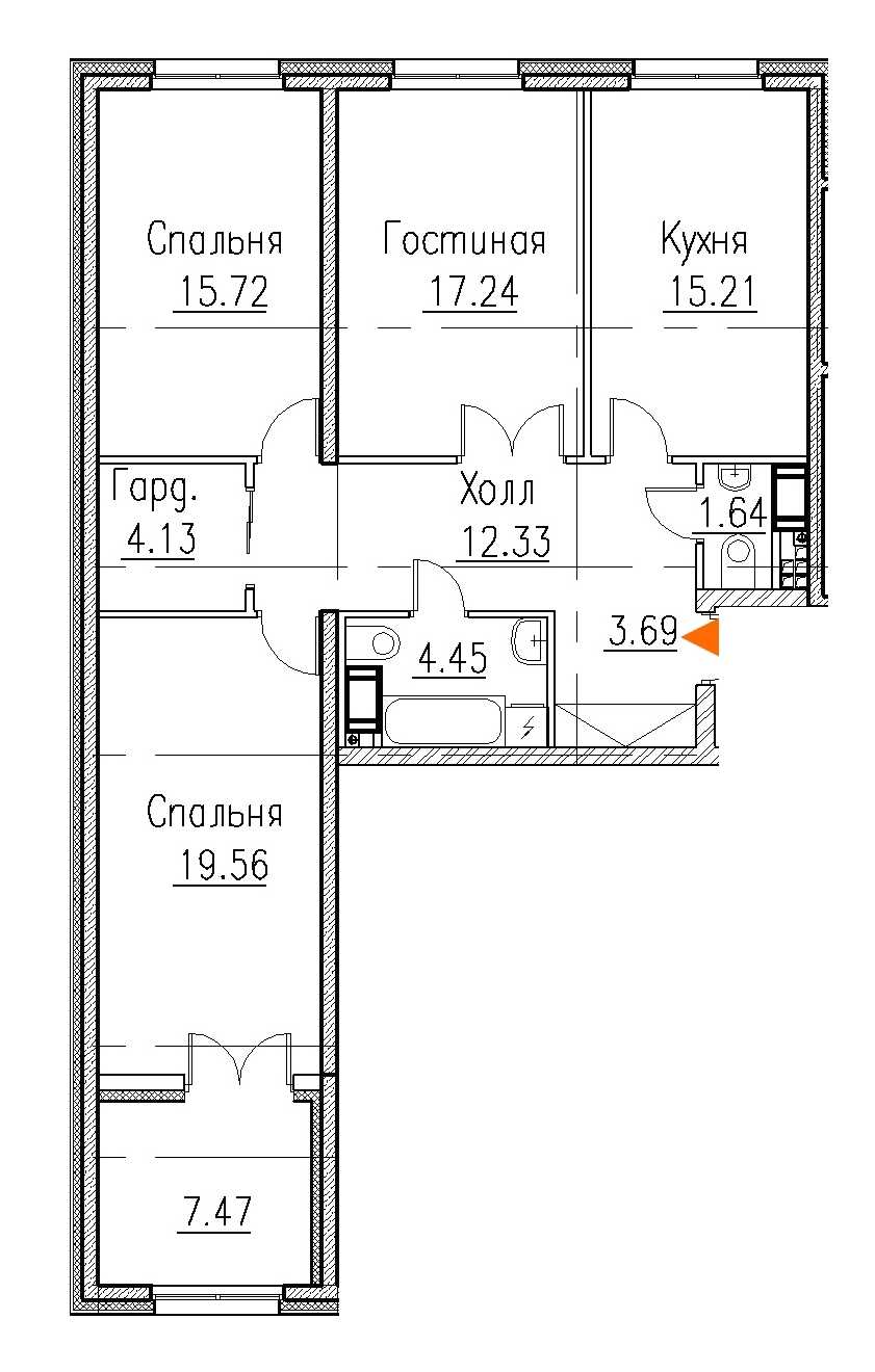 Трехкомнатная квартира в : площадь 98.7 м2 , этаж: 5 – купить в Санкт-Петербурге